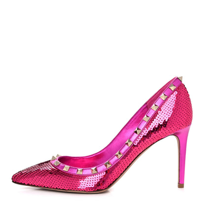 Valentino Garavani Metallic Nappa Sequin Liquid Metal Rockstud 85mm Pumps 39 Pink Orchid 1 of 12