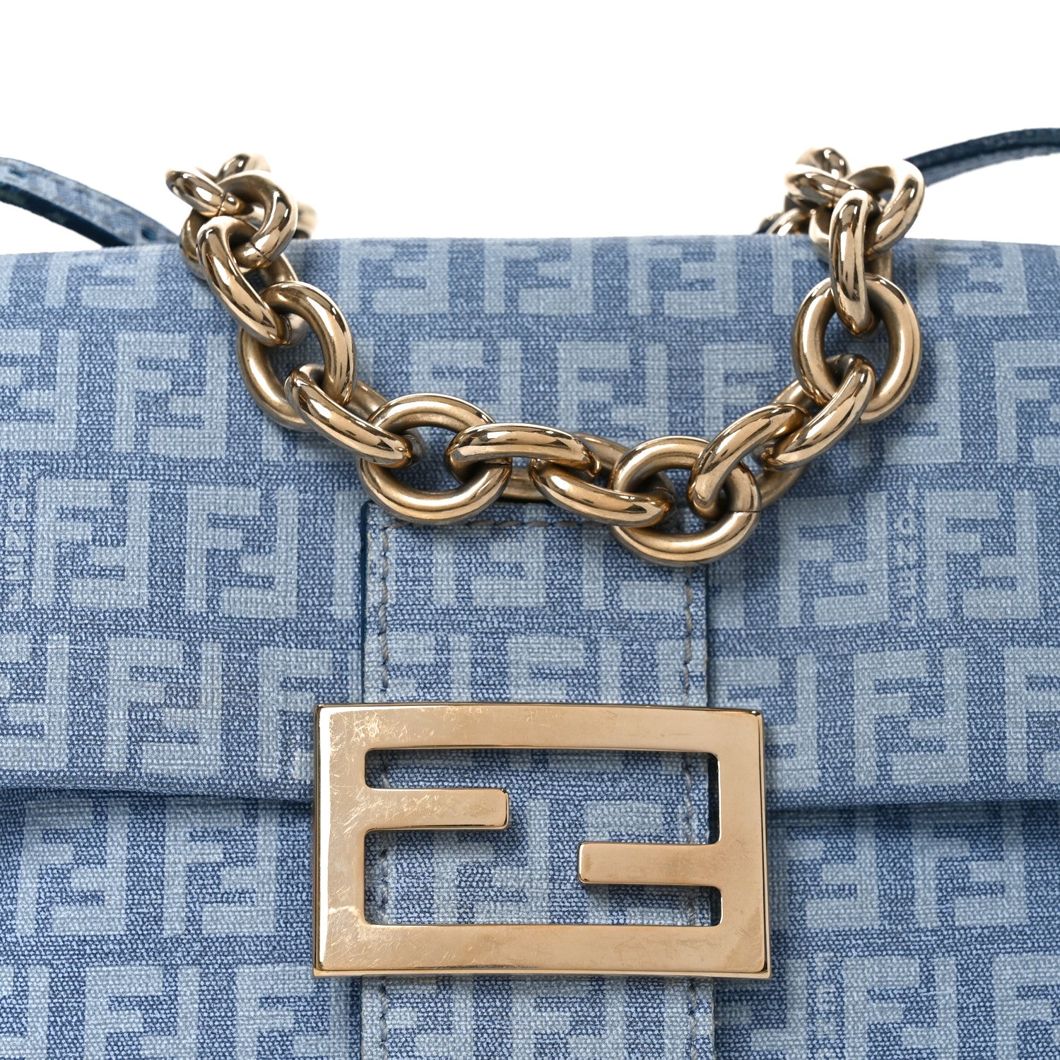 Fendi Zucchino Spalmati Forever Mini Mama Baguette Celeste 1847181