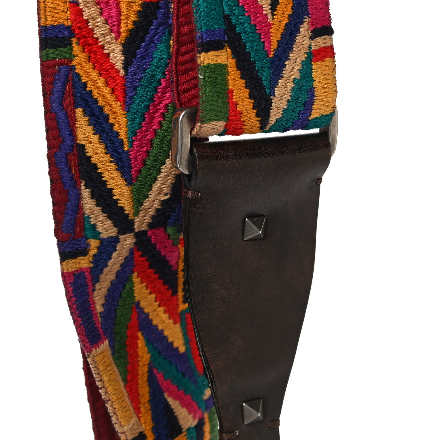 Valentino Garavani Calfskin Embossed Medium Guitar Strap Rockstud Rolling Flap Saddle Bag Brown 17 of 17