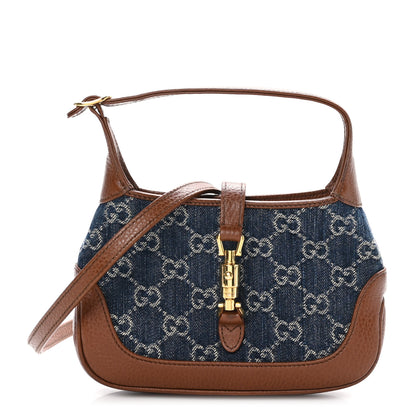 Gucci New Denim GG Monogram Calfskin Mini Jackie 1961 Hobo Blue Tea Cuir 1 of 12