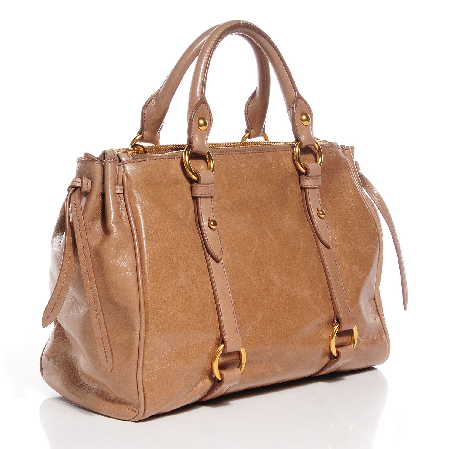 Miu Miu Vitello Shine Double Zip Tote Cammeo 3 of 8