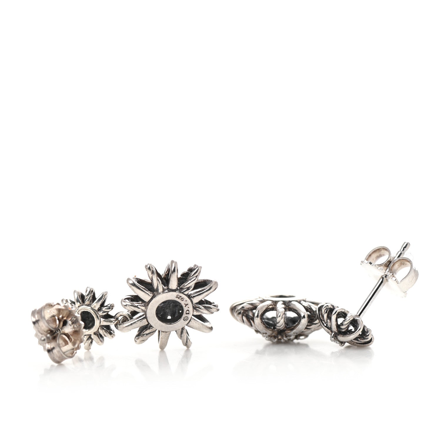David Yurman Sterling Silver Diamond Starburst Double Drop Earrings 4 of 6
