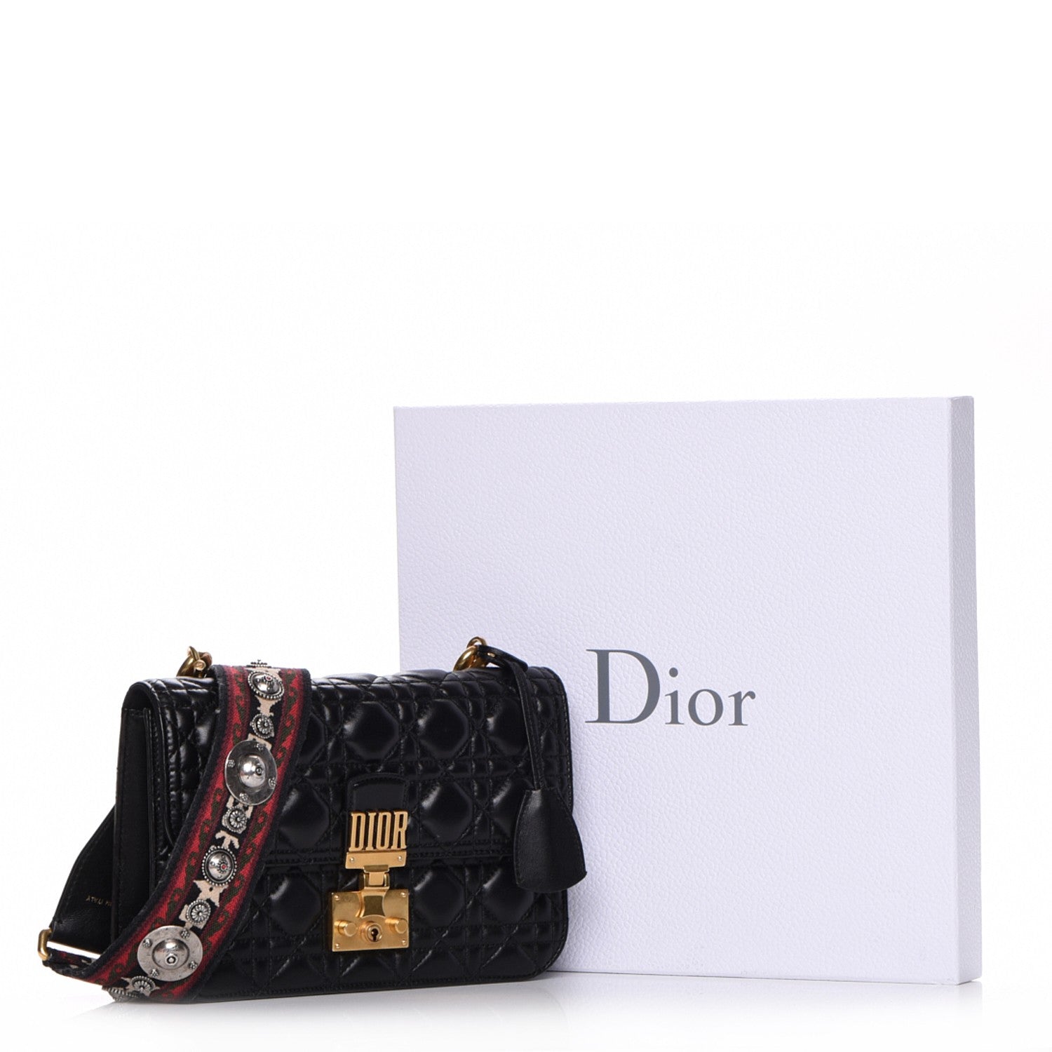 Christian Dior Lambskin Cannage Large Dioraddict Flap Bohemian Strap Black 23 of 23