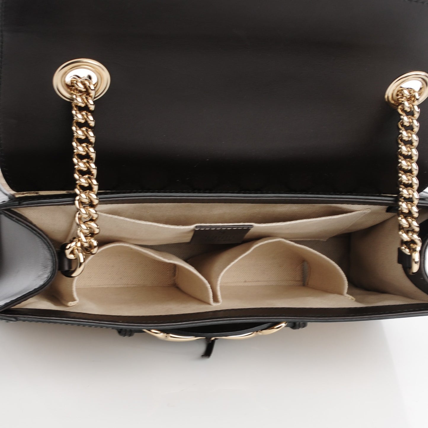 Monogram Margaux Calfskin Medium Emily Chain Shoulder Bag Beige Ebony Cocoa