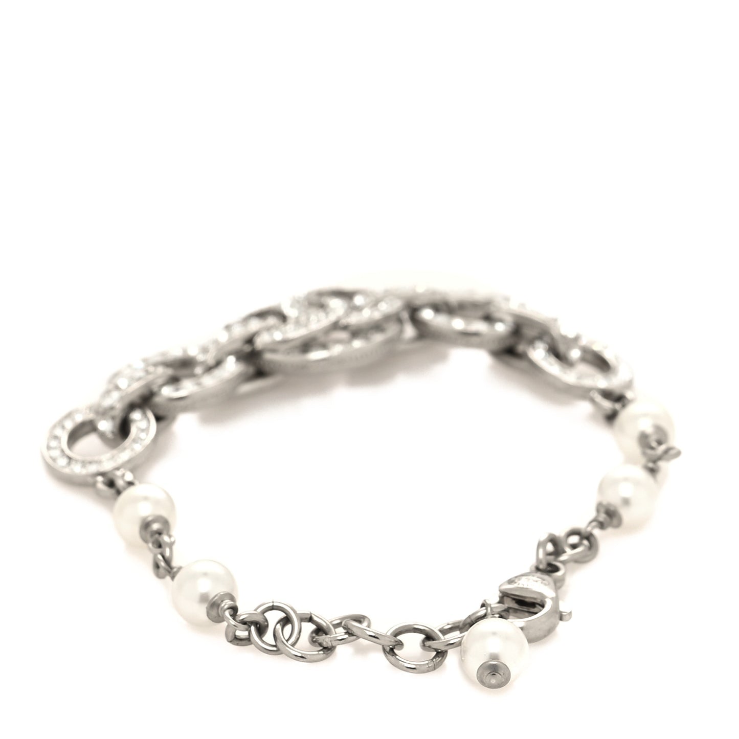 Crystal Pearl CC Bracelet Silver