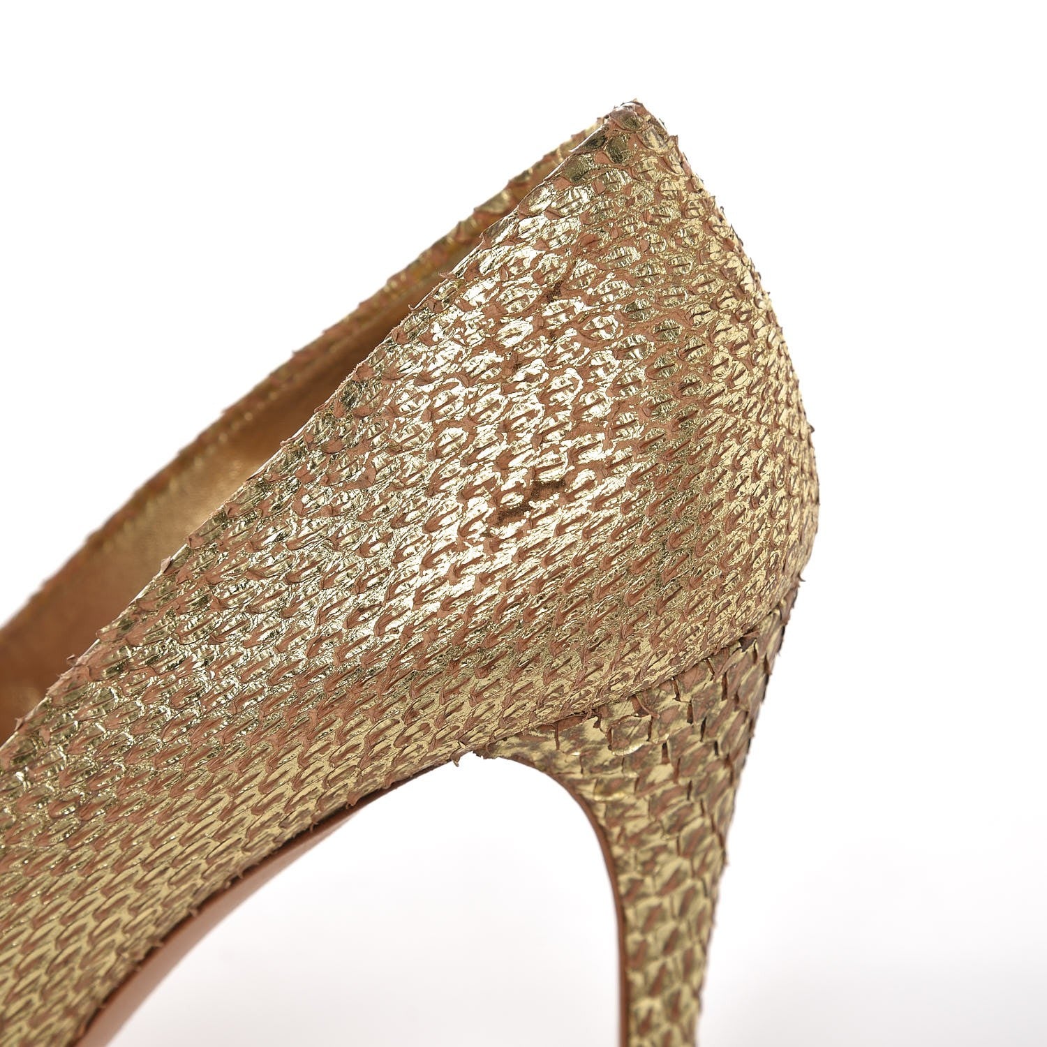 Prada Metallic Snakeskin Crystal Peep Toe Pumps 37 Gold 11 of 14