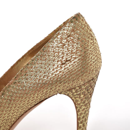 Prada Metallic Snakeskin Crystal Peep Toe Pumps 37 Gold 11 of 14