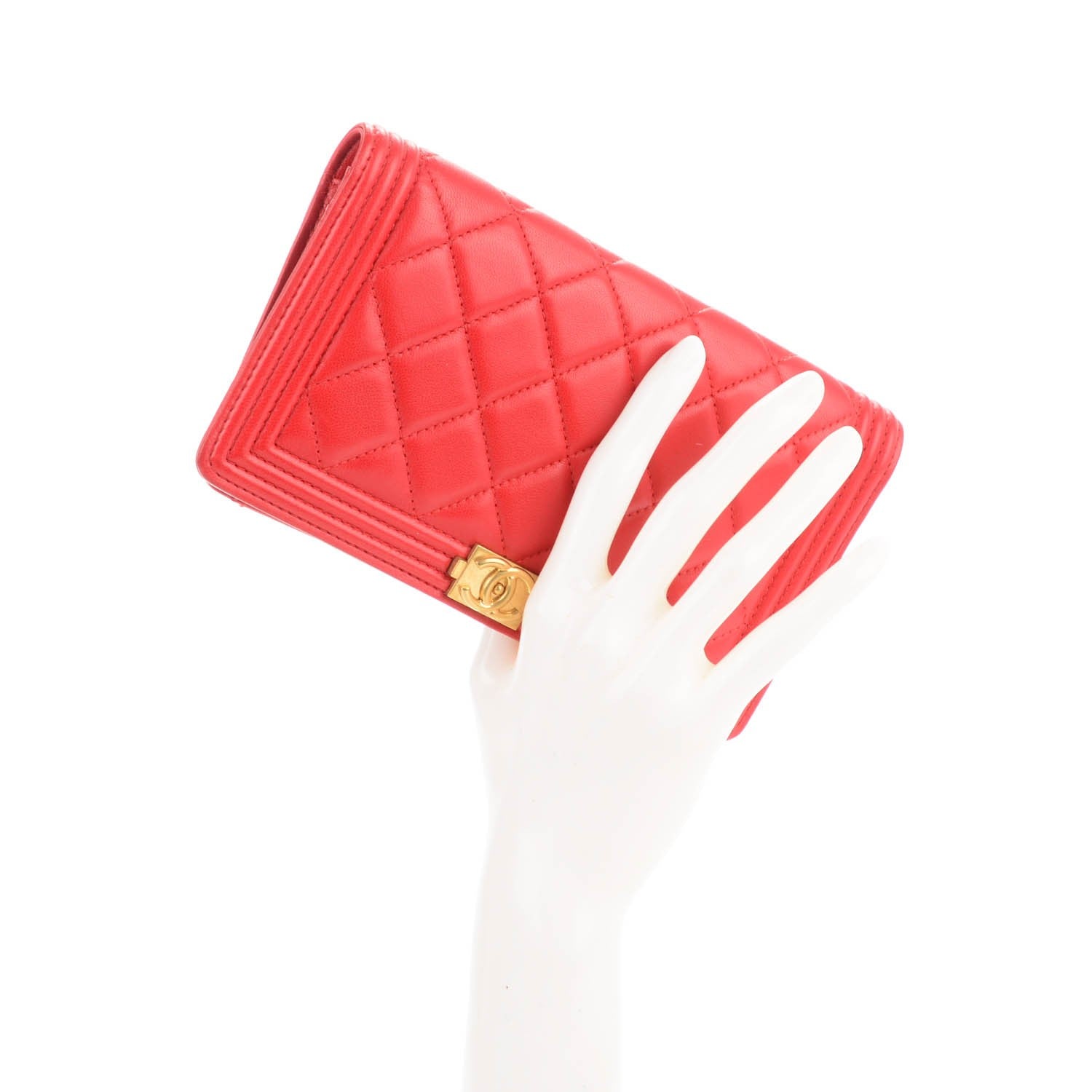 Chanel Lambskin Quilted Boy Yen Wallet Red 2 of 7