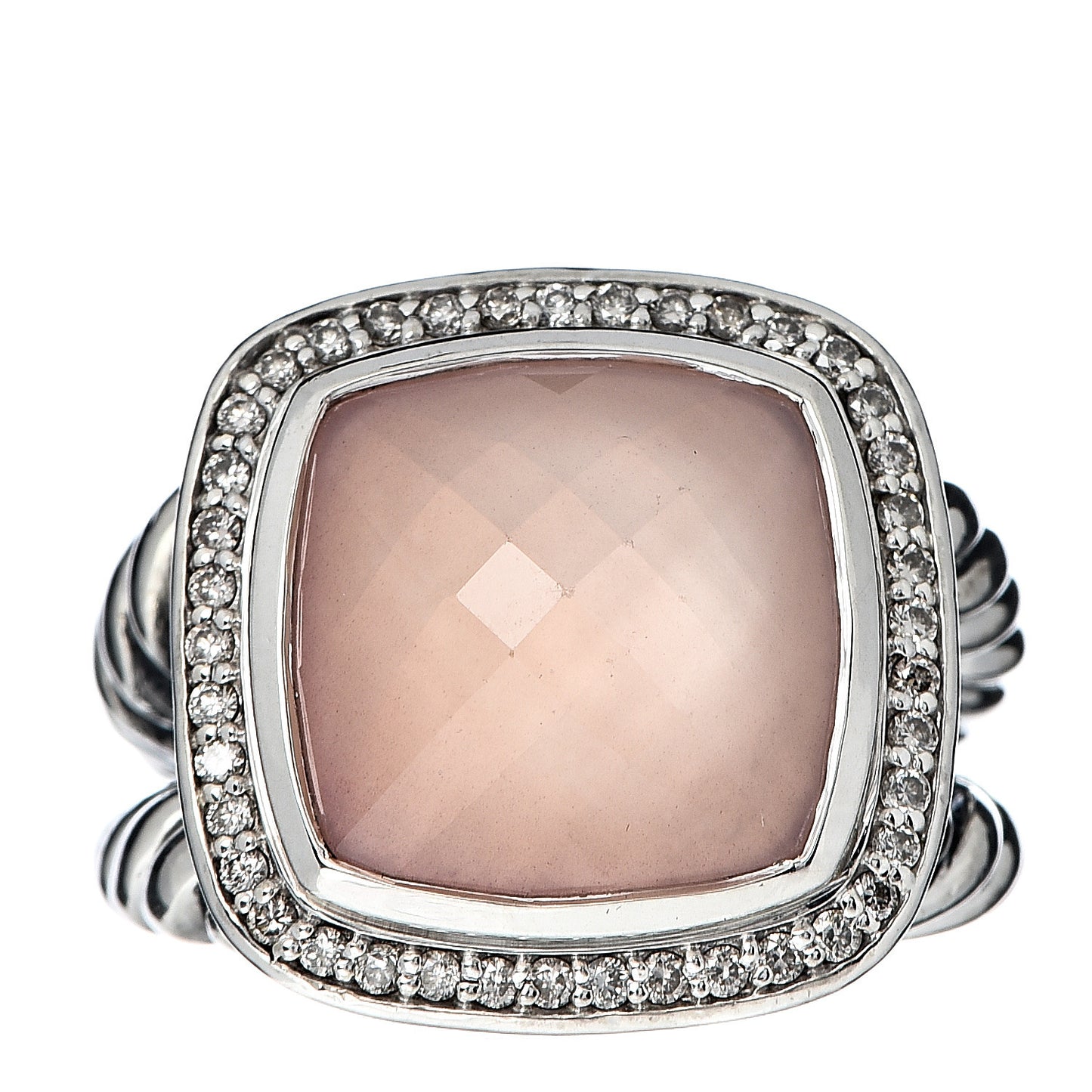 Sterling Silver Diamond Rose Quartz 14mm Albion Ring 54 7