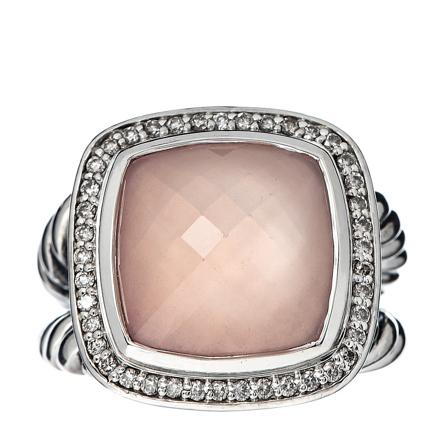 David Yurman Sterling Silver Diamond Rose Quartz 14mm Albion Ring 54 7 1 of 5