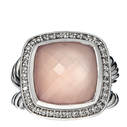 David Yurman Sterling Silver Diamond Rose Quartz 14mm Albion Ring 54 7 1 of 5