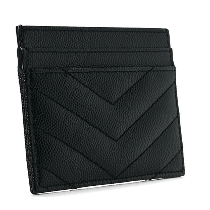 Saint Laurent Grain De Poudre Matelasse Chevron Monogram Credit Card Case Black 3 of 7