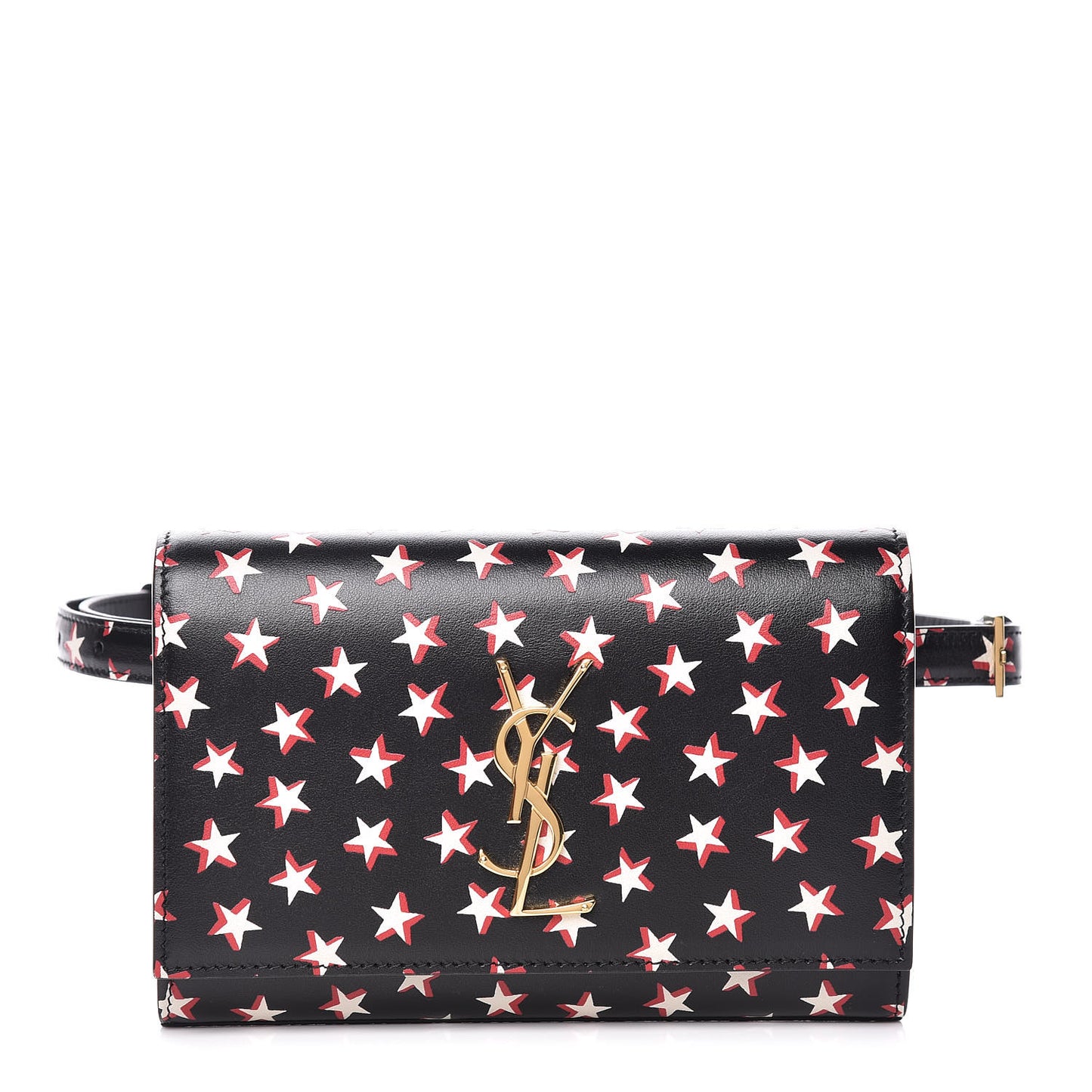 Smooth Calfskin Star Print Monogram Kate Belt Bag Black Ivory Red