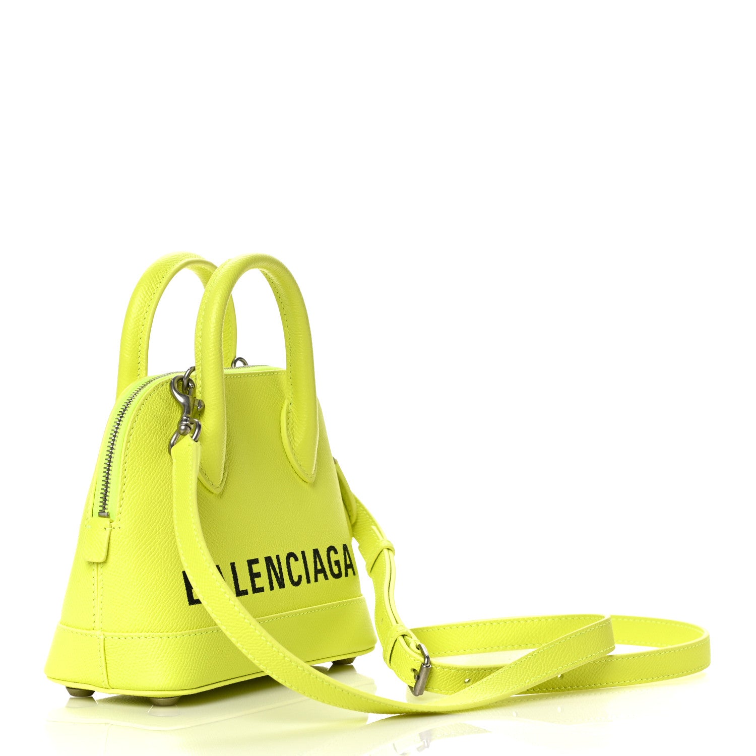 Balenciaga Signature Grained Calfskin Logo XXS Ville Top Handle Bag Acid Green Black 3 of 9