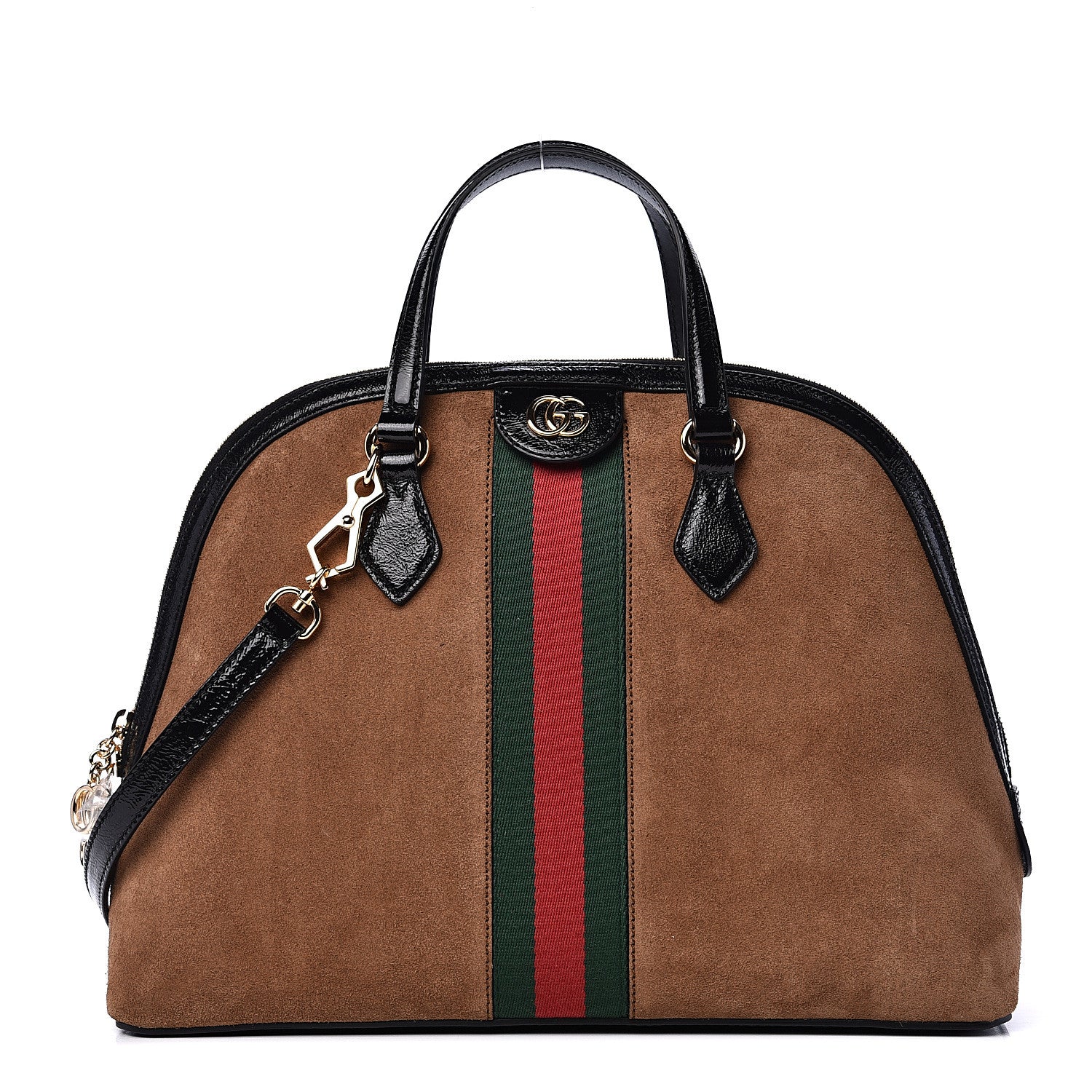 Gucci Suede Patent Web Medium Ophidia Top Handle Dome Bag Nocciola Black 1 of 10