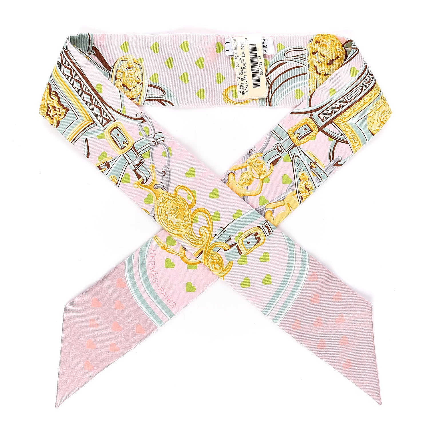 Hermes Silk Brides De Gala Love Twilly Parme Vert D Eau Vieux Rose 1 of 6