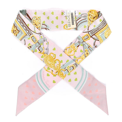 Hermes Silk Brides De Gala Love Twilly Parme Vert D Eau Vieux Rose 1 of 6