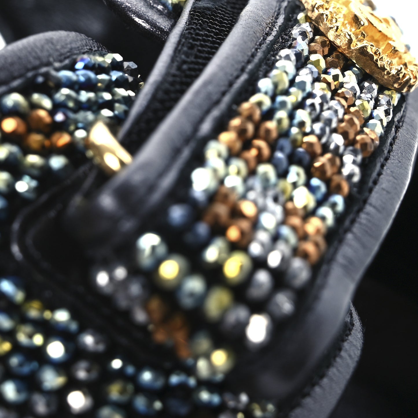 Grained Calfskin Crystal Velcro Dad Sandals 40 Black Multicolor