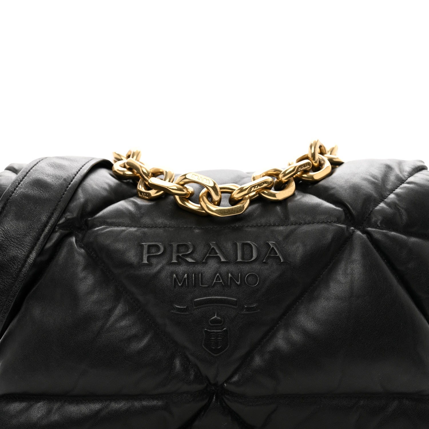Prada Nappa Soft Padded Logo Embossed Triangle Quilted Shoulder Bag Black 5 of 10