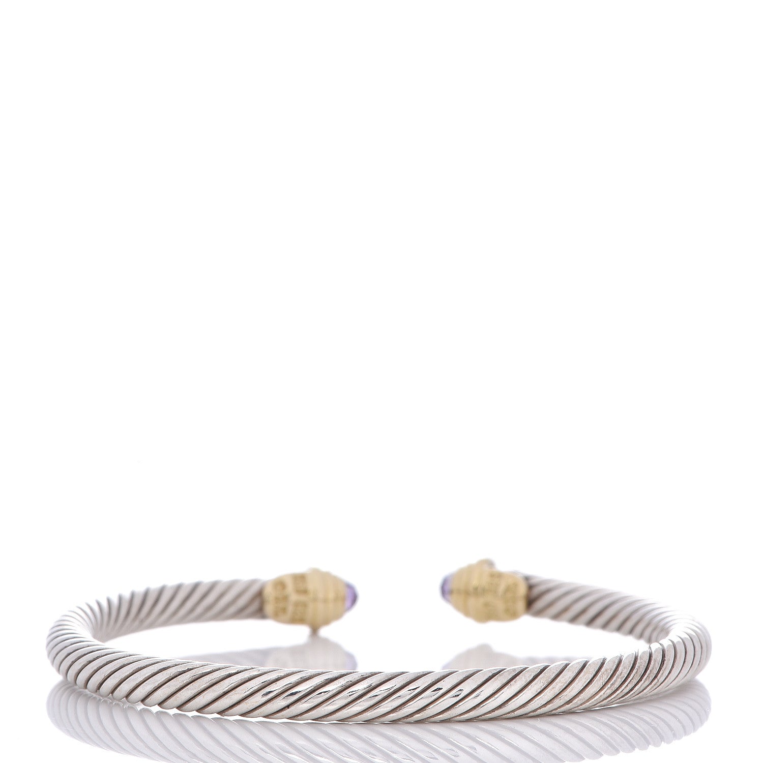 David Yurman Sterling Silver 18K Yellow Gold Amethyst 4mm Cable Kids Bracelet 3 of 4