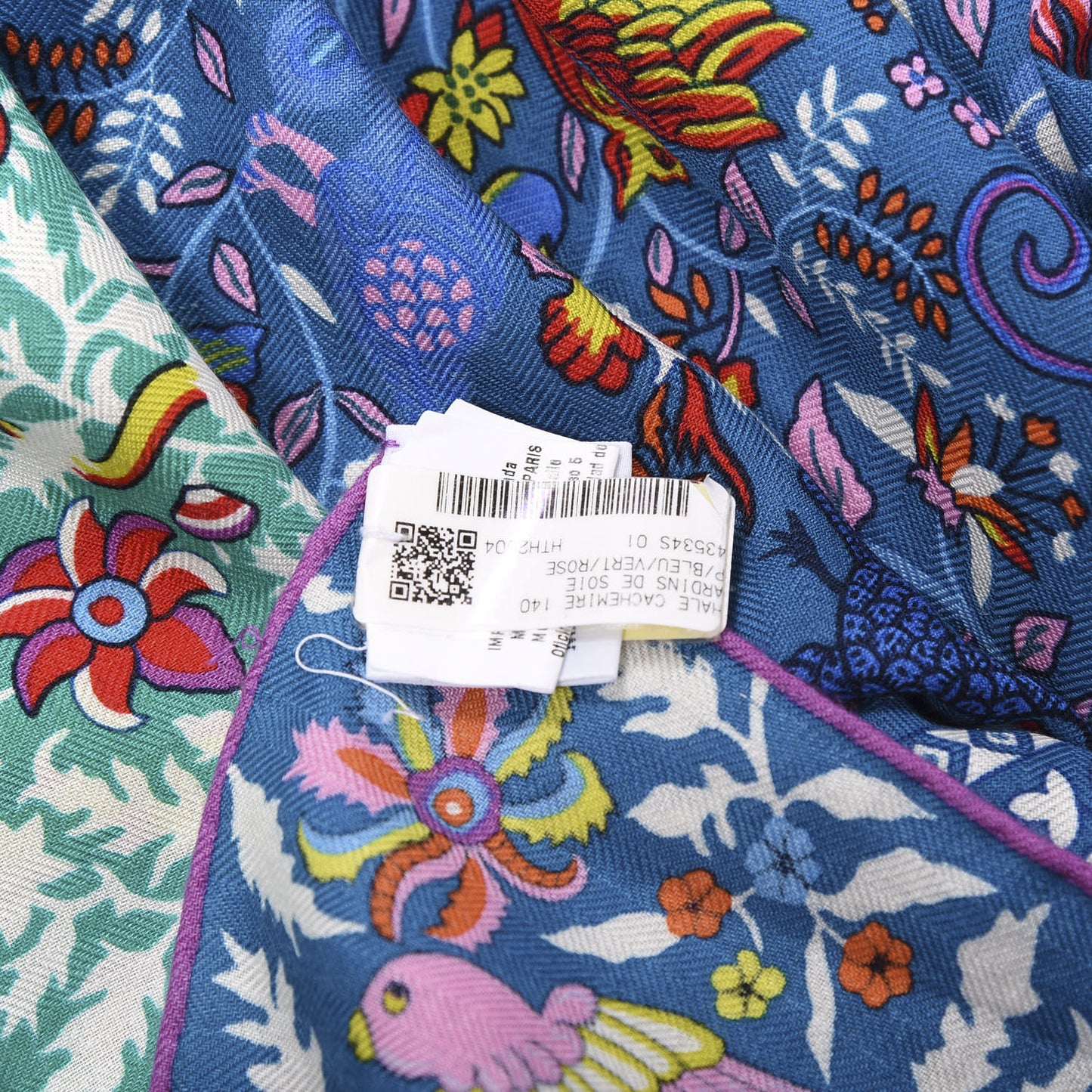 Cashmere Silk Jardins De Soie Shawl 140 Bleu Vert Rose
