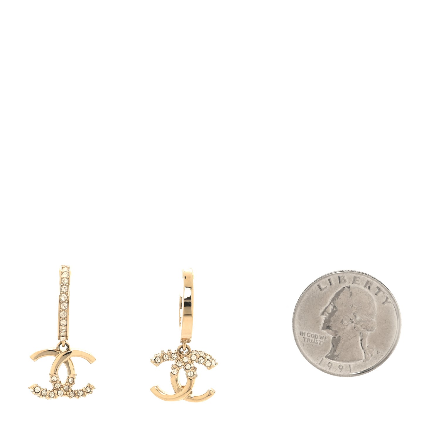 Crystal Bead CC Hoop Drop Earrings Light Gold