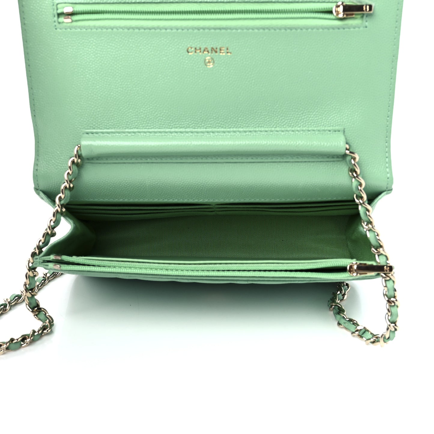 Caviar Quilted Wallet On Chain WOC Light Green