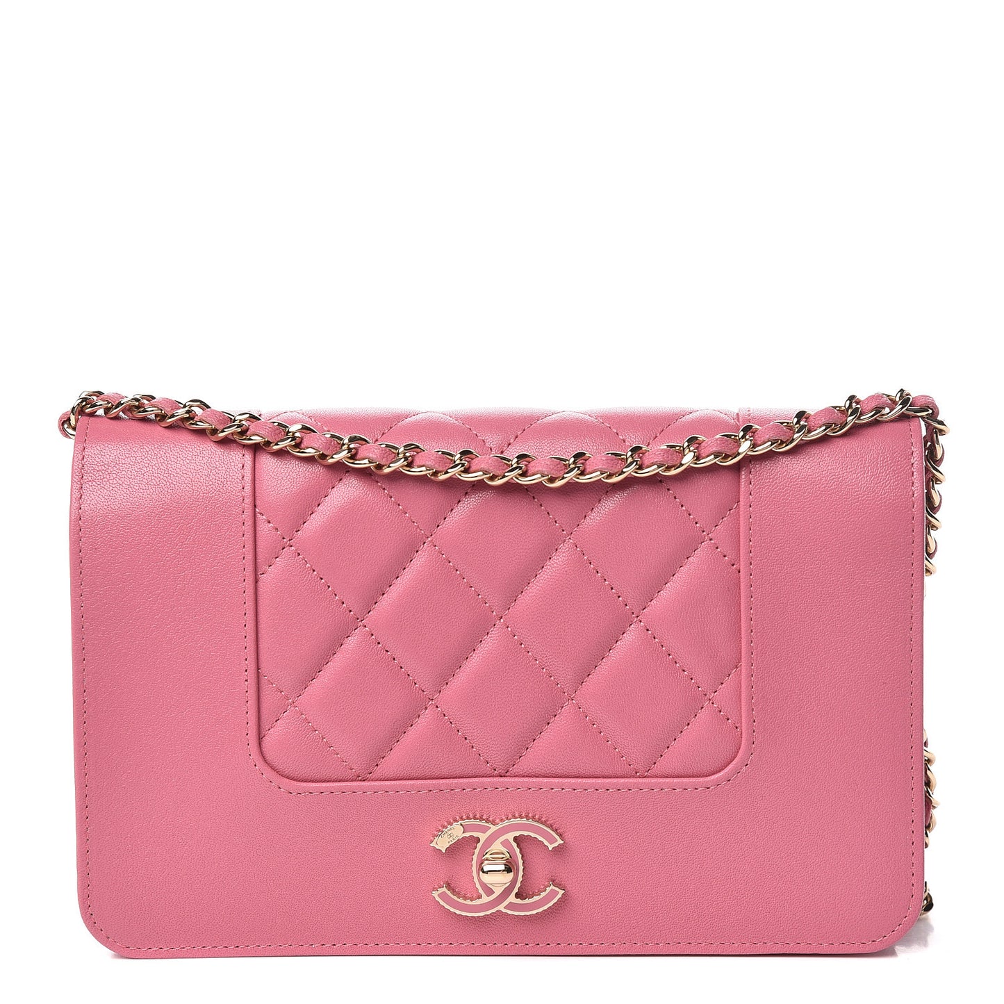 Sheepskin Quilted Mademoiselle Vintage Wallet On Chain WOC Dark Pink