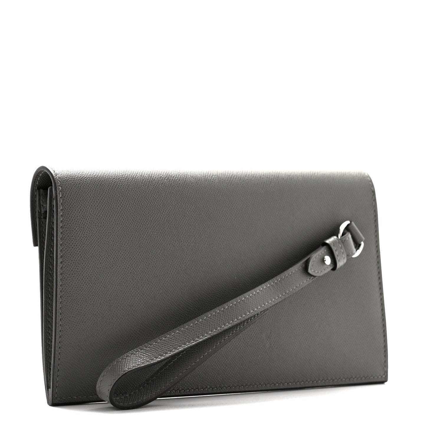 Madame Calfskin Kelly Pocket Long Wallet Gris Meyer