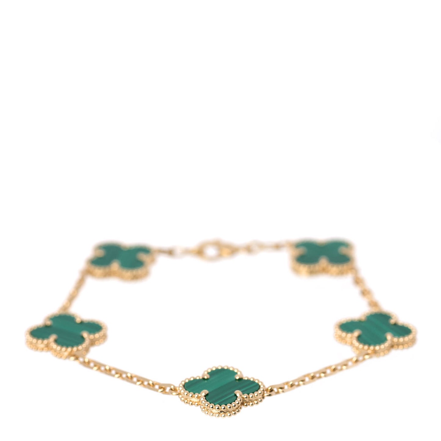 18K Yellow Gold Malachite 5 Motifs Vintage Alhambra Bracelet