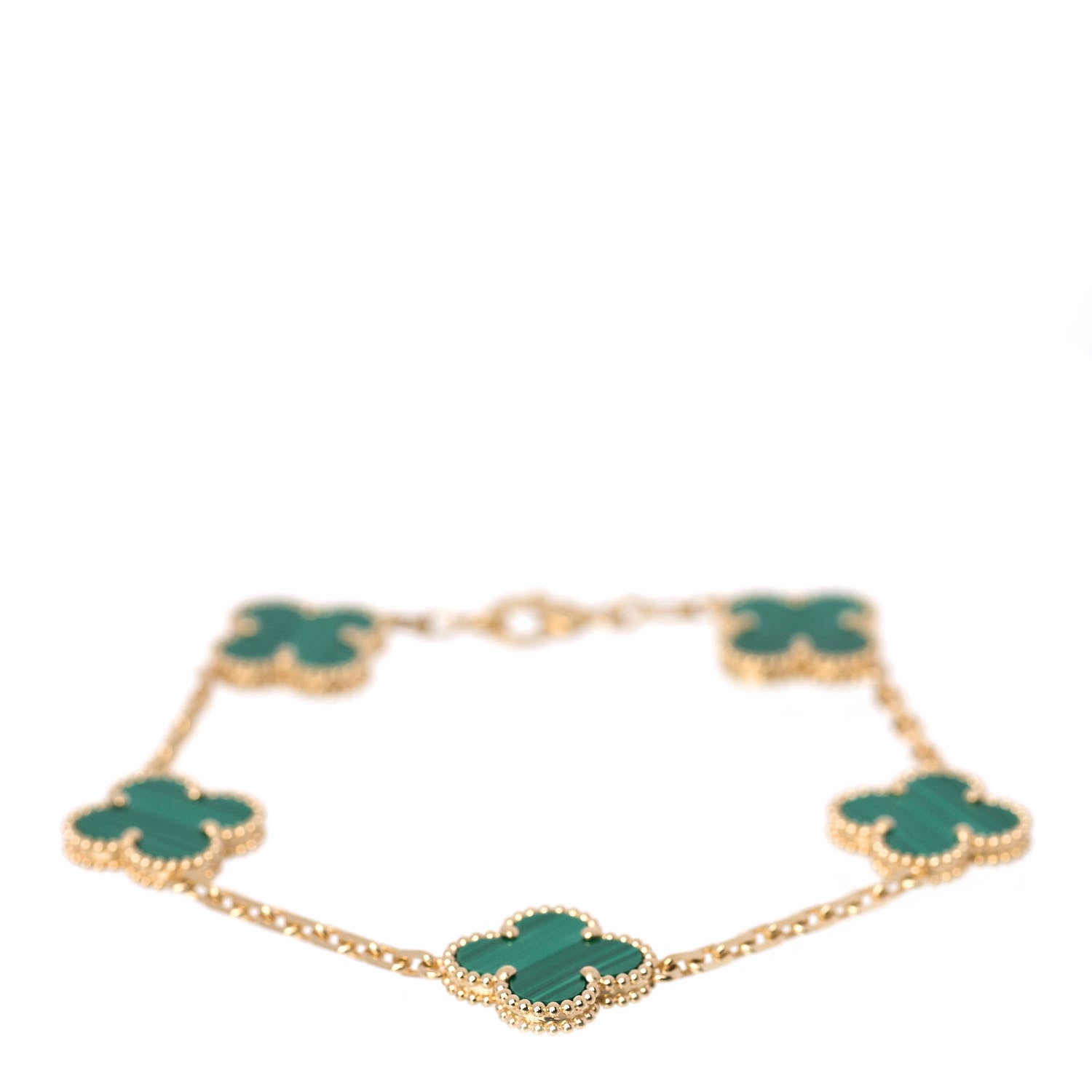 Van Cleef & Arpels 18K Yellow Gold Malachite 5 Motifs Vintage Alhambra Bracelet 1 of 7