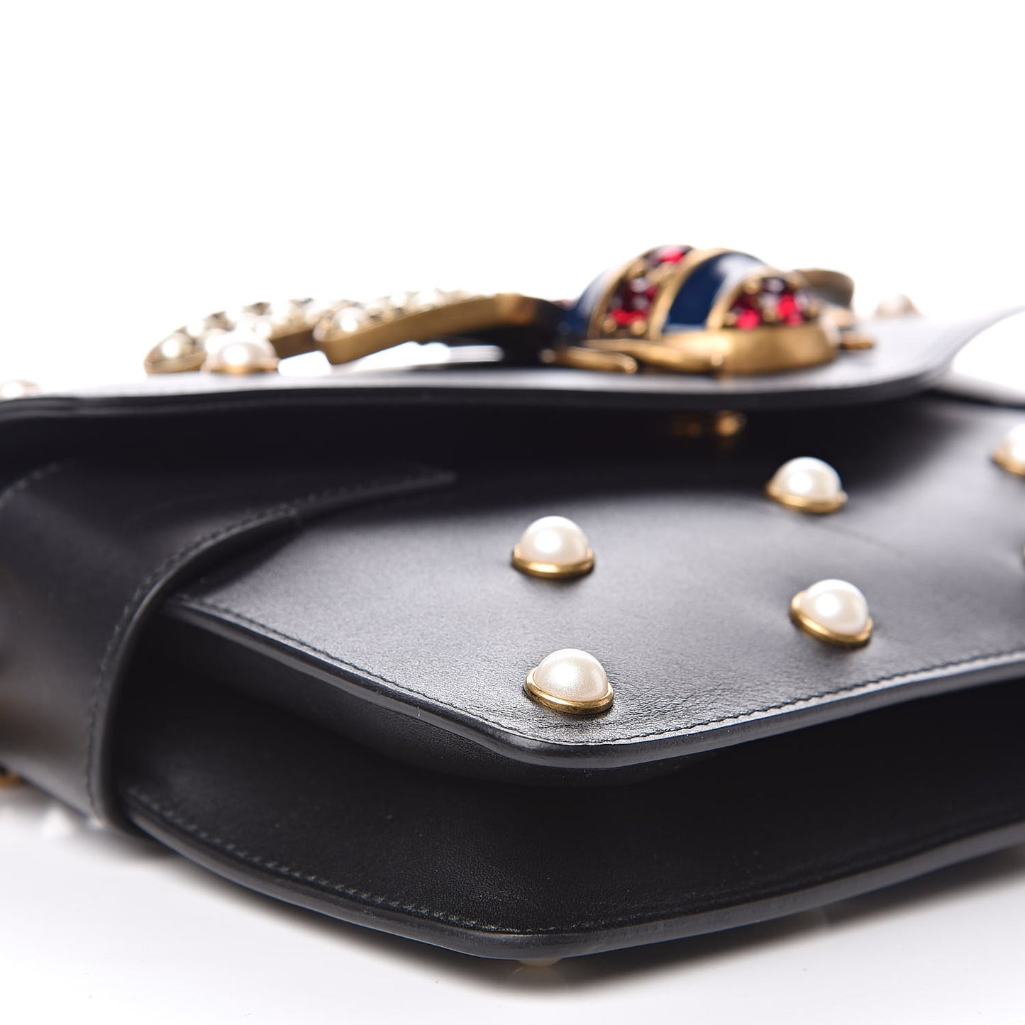 Nappa Pearl Studded Mini Queen Margaret Broadway Shoulder Bag Black