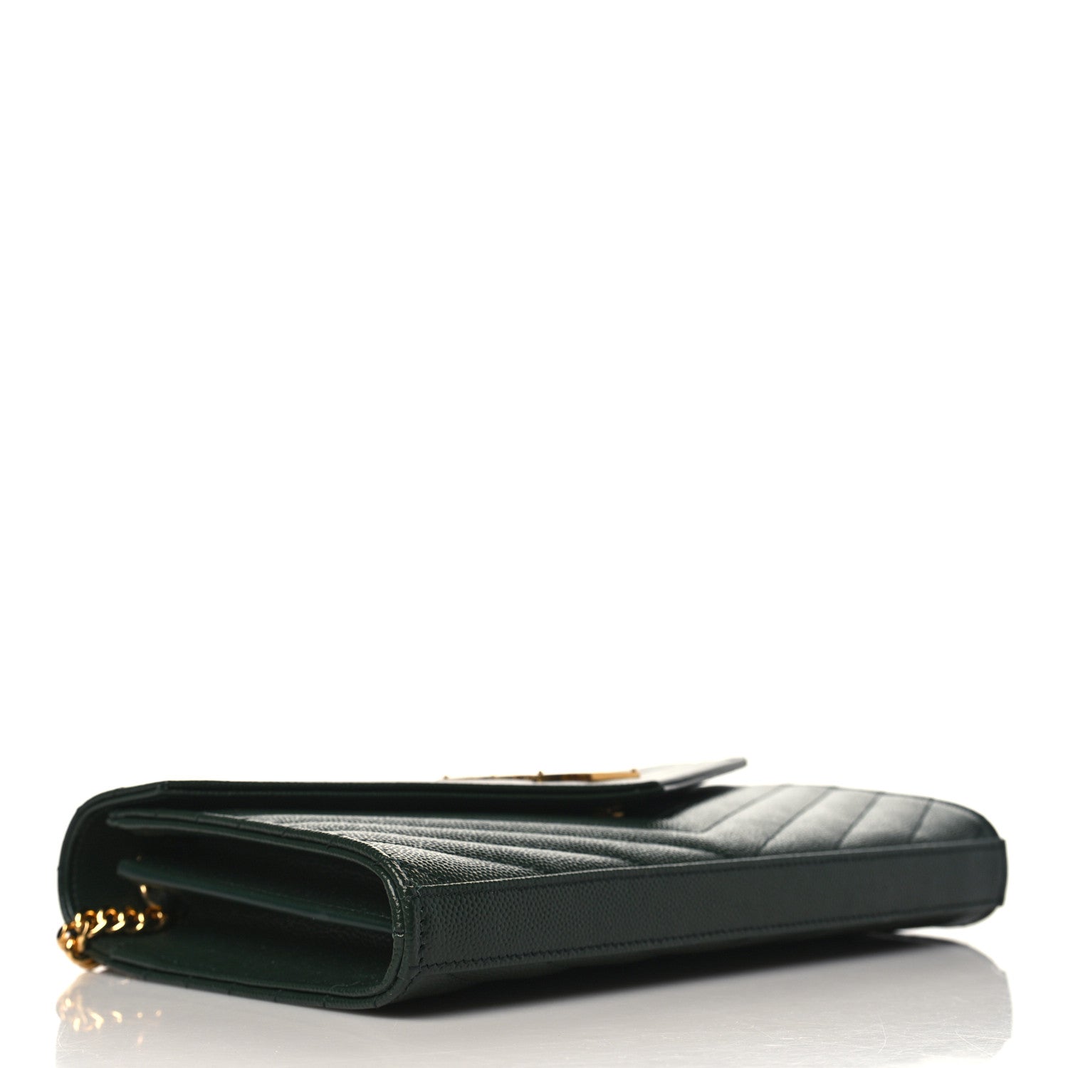 Saint Laurent Grain De Poudre Matelasse Chevron Monogram Chain Wallet Dark Green 3 of 8