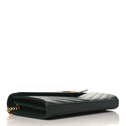 Saint Laurent Grain De Poudre Matelasse Chevron Monogram Chain Wallet Dark Green 3 of 8