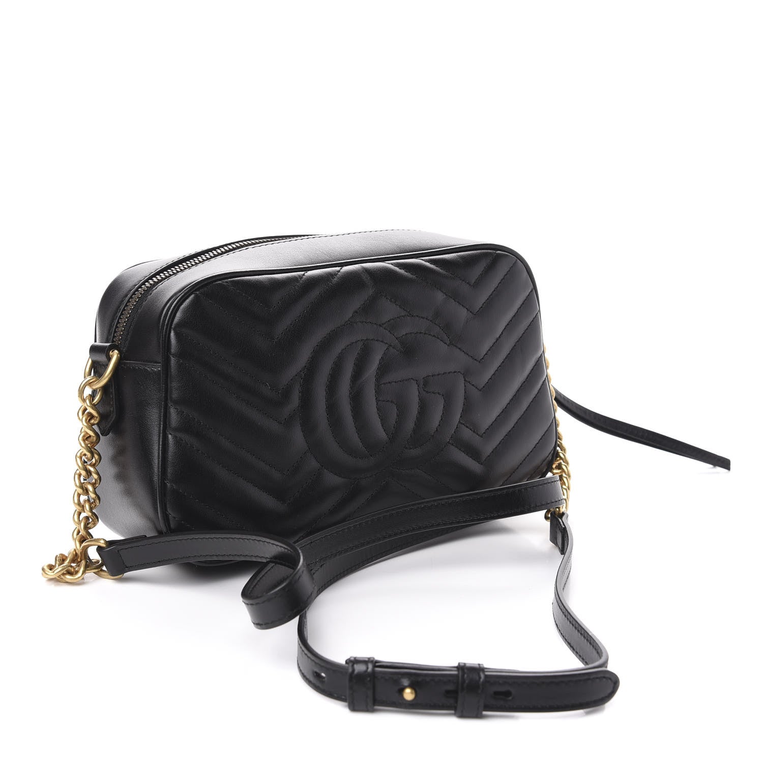 Gucci Calfskin Matelasse Small GG Marmont Chain Shoulder Bag Black 3 of 10