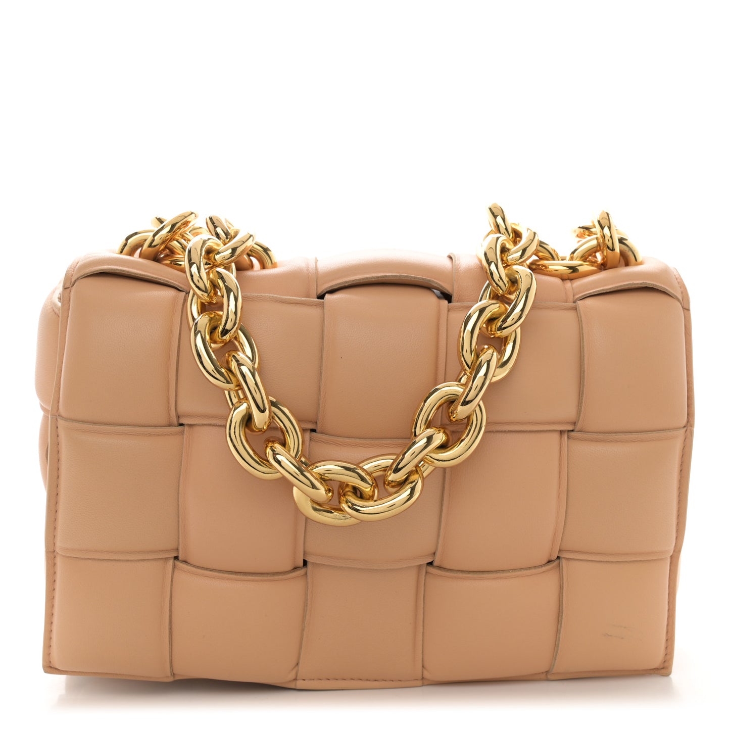 Lambskin Maxi Intreccio Padded Chain Cassette Crossbody Bag Almond
