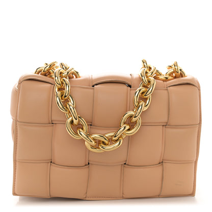 Bottega Veneta Lambskin Maxi Intreccio Padded Chain Cassette Crossbody Bag Almond 1 of 15