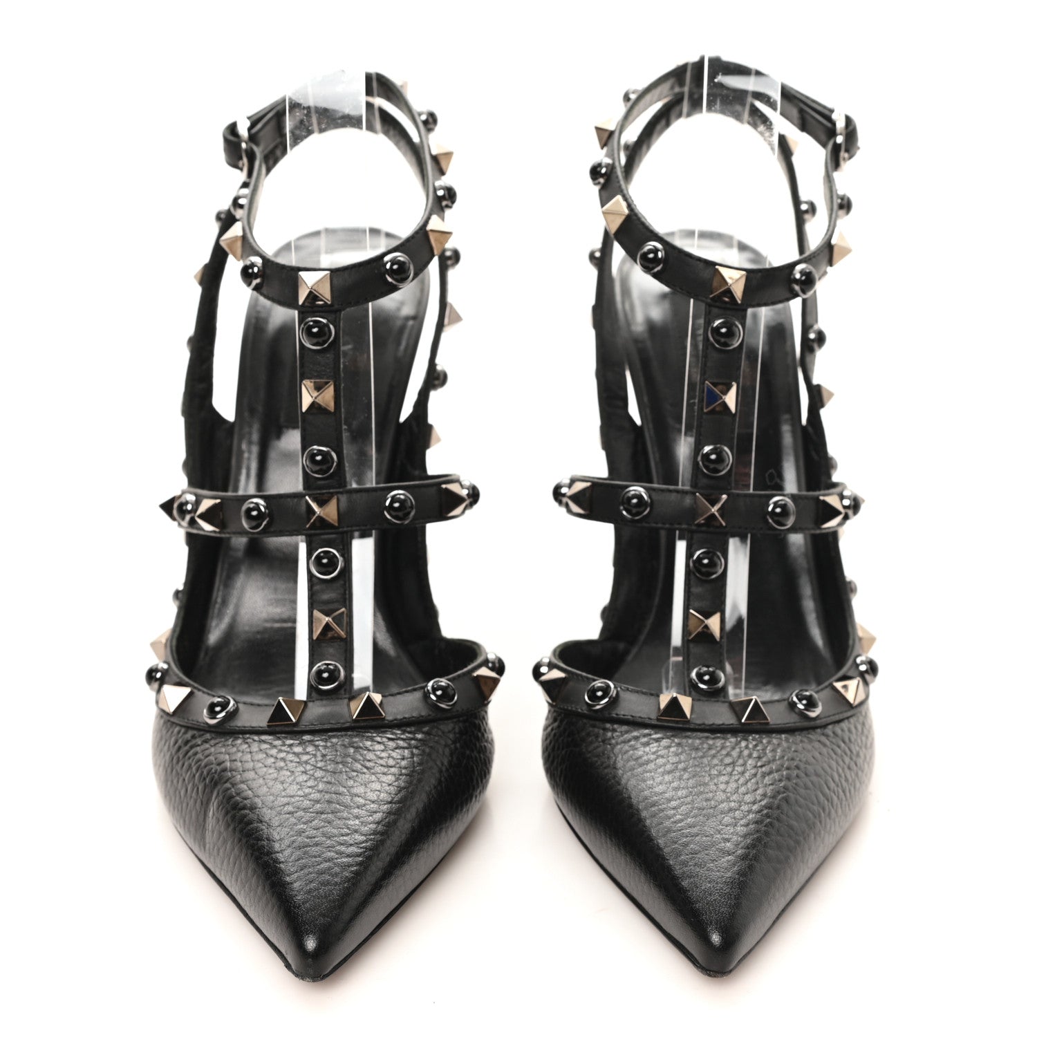 Valentino Garavani Pebbled Calfskin Onyx Rockstud Rolling Ankle Strap 100mm Pumps 39 Black 3 of 9