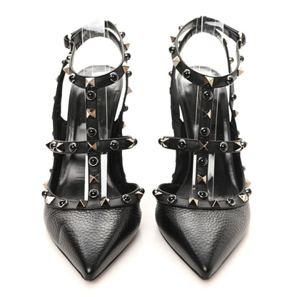 Valentino Garavani Pebbled Calfskin Onyx Rockstud Rolling Ankle Strap 100mm Pumps 39 Black 3 of 9