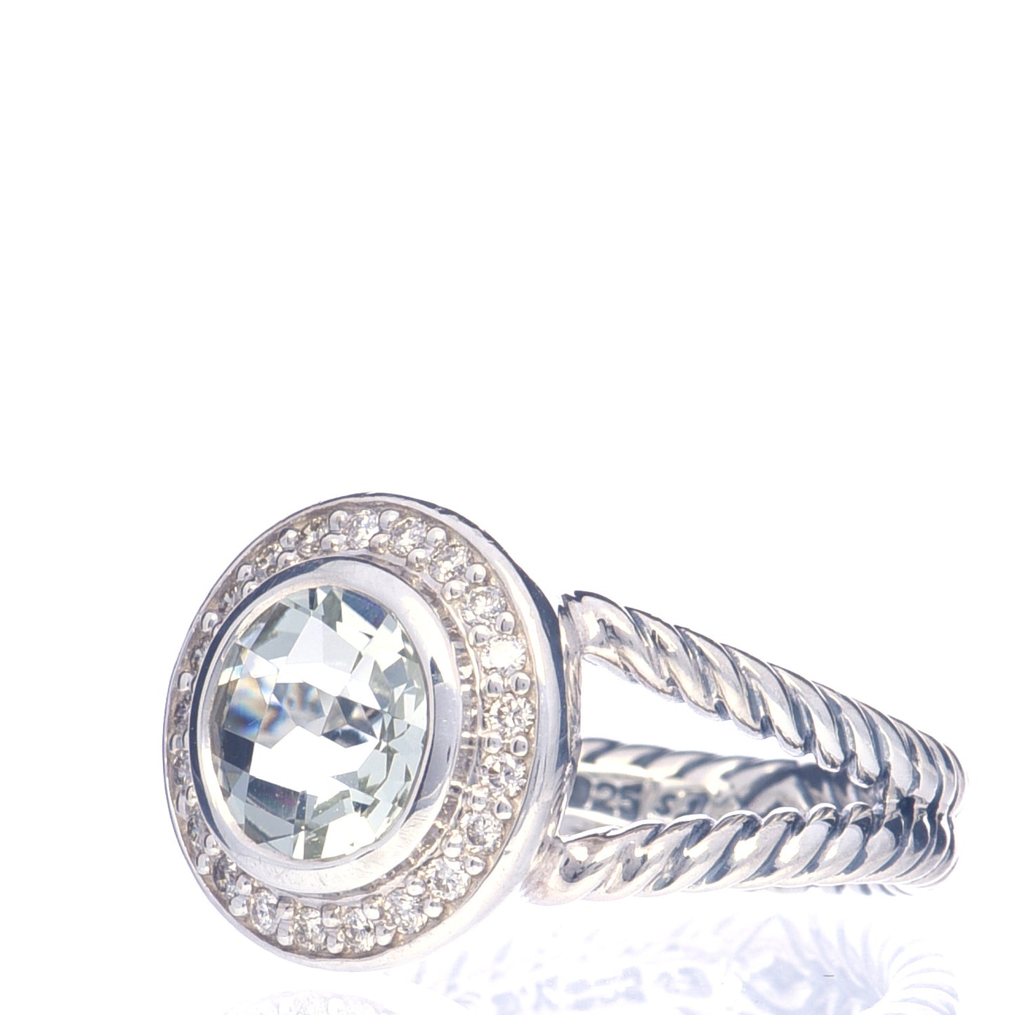 Sterling Silver Diamond Prasiolite 8mm Petite Cerise Ring 52 6