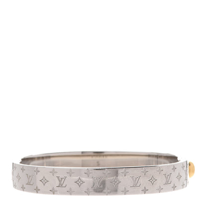 Louis Vuitton Brass Palladium Plated Nanogram Cuff S Silver 3 of 8