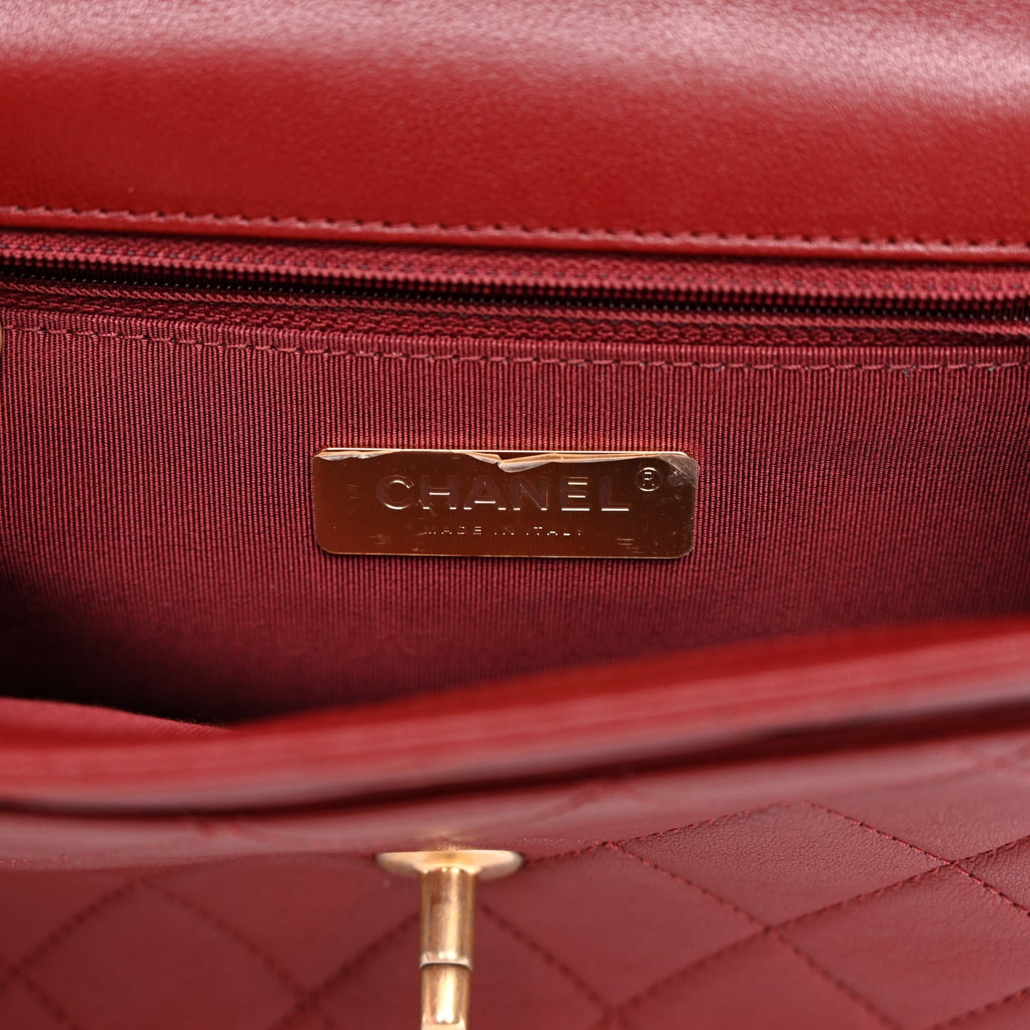 Lambskin Quilted Chain Infinity Top Handle Flap Burgundy