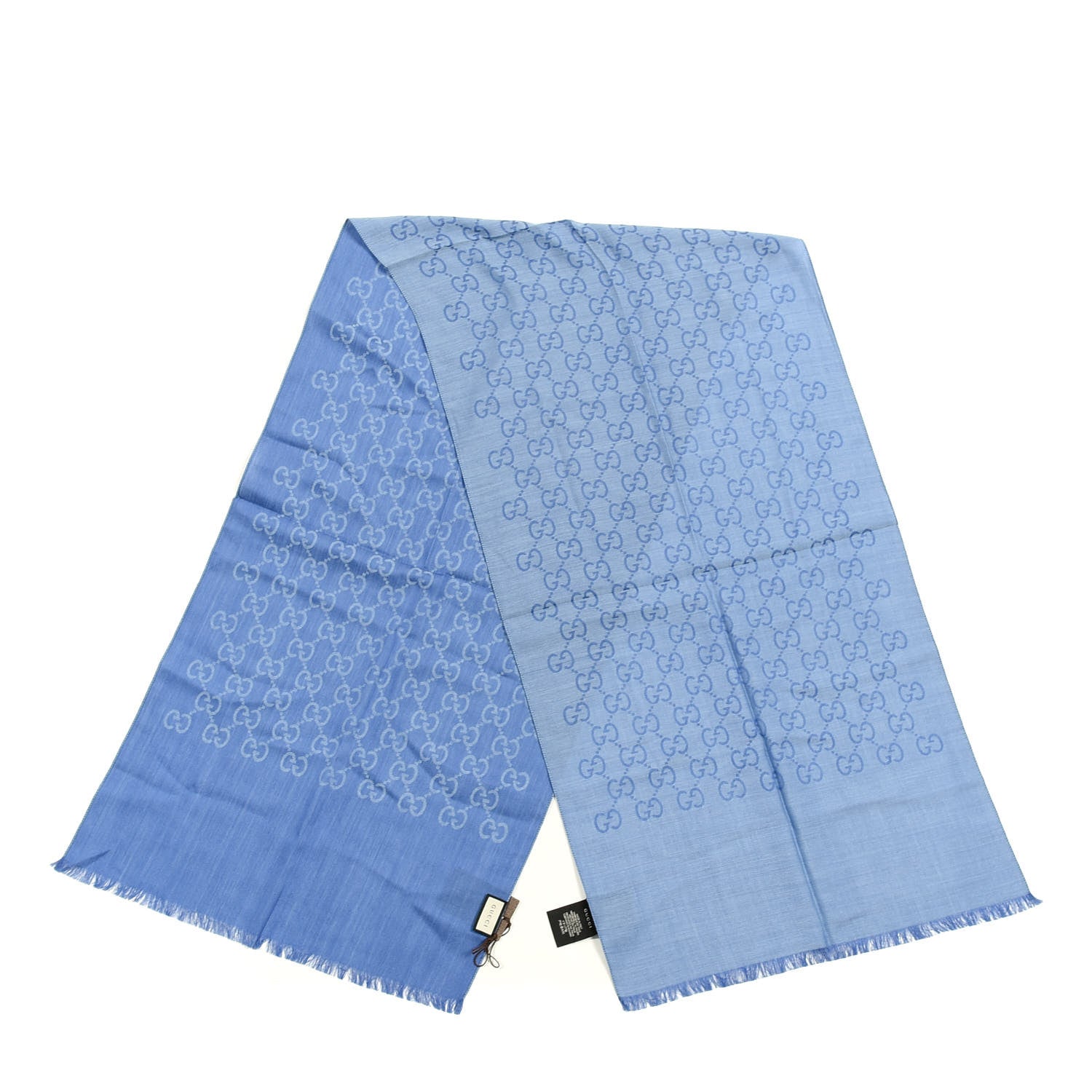 Gucci Wool Silk GG Monogram GGNat Scarf Sky Blue 2 of 4
