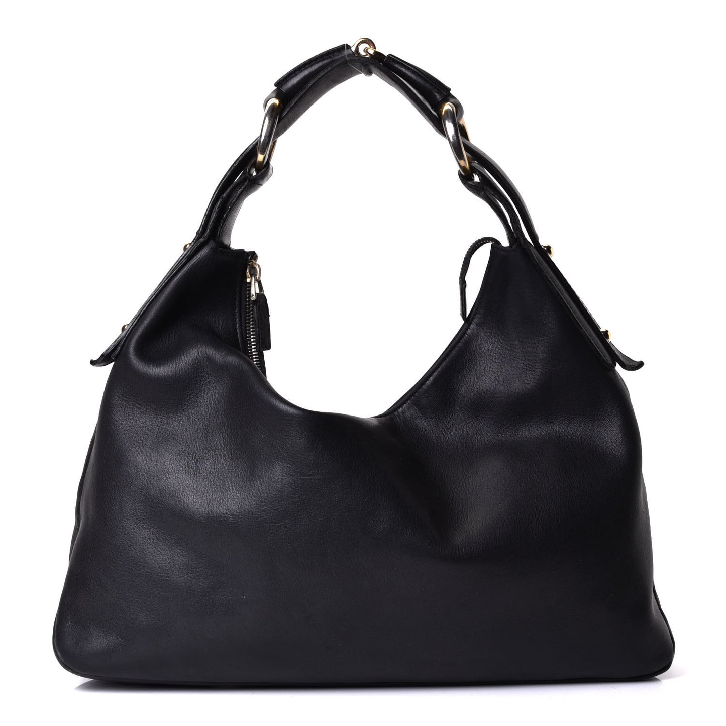 Calfskin Medium Horsebit Chain Hobo Black