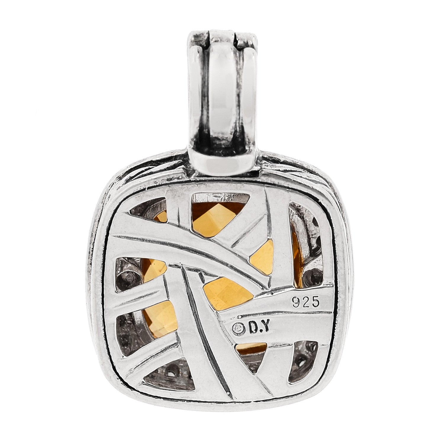 David Yurman Sterling Silver Diamond Citrine 11mm Albion Enhancer Pendant 3 of 4