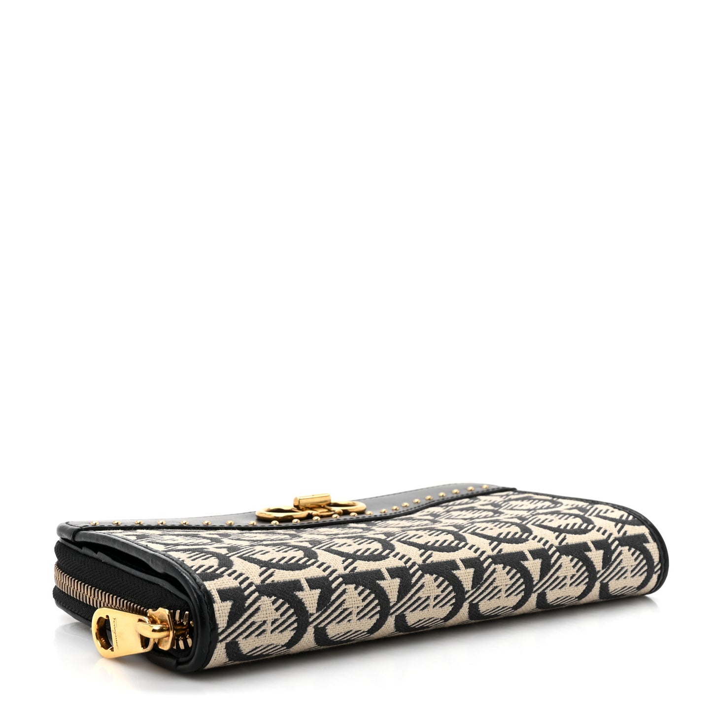 Canvas Calfskin Gancini Wallet On Chain Black Beige