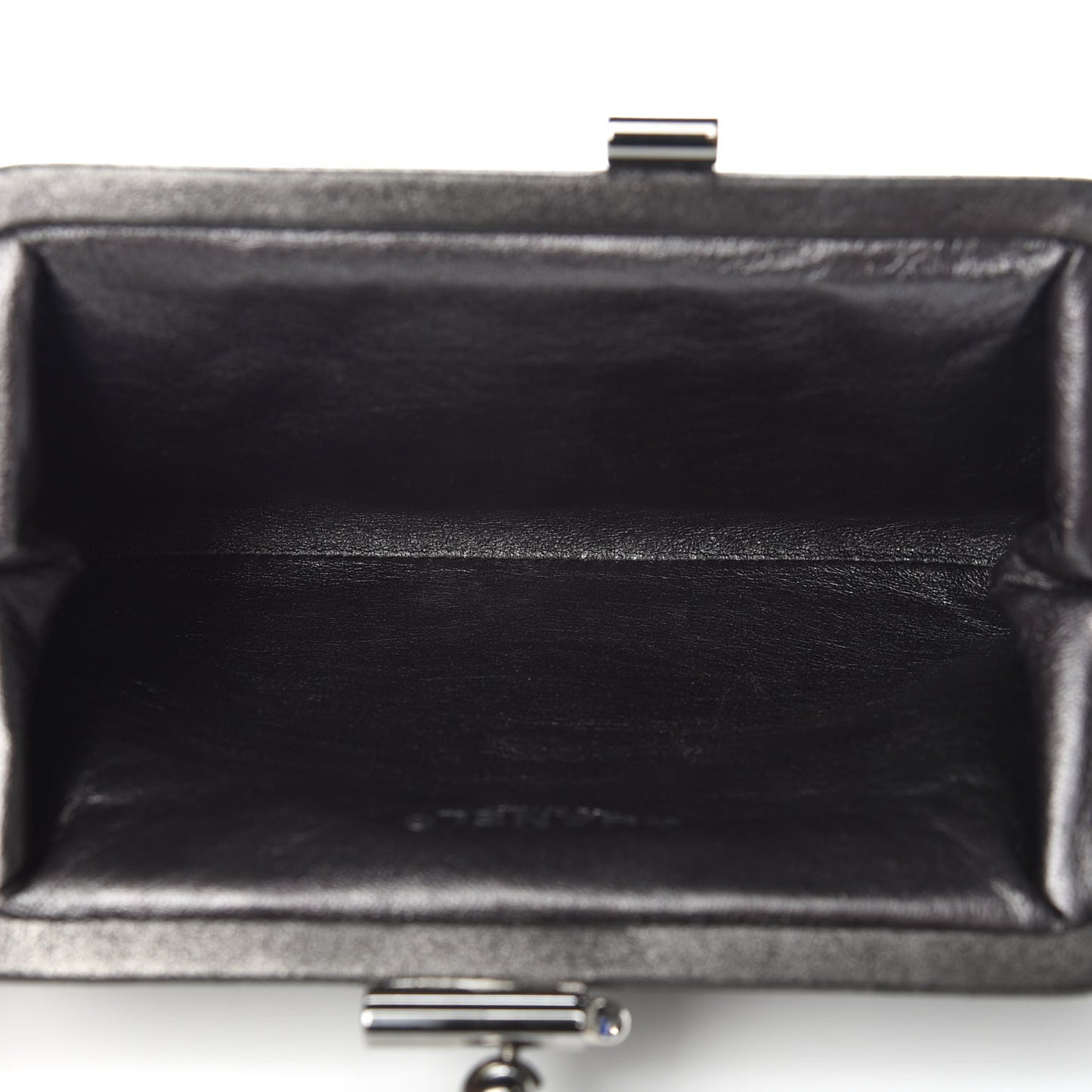 Metallic Crackled Calfskin Monte Carlo Clutch Dark Silver