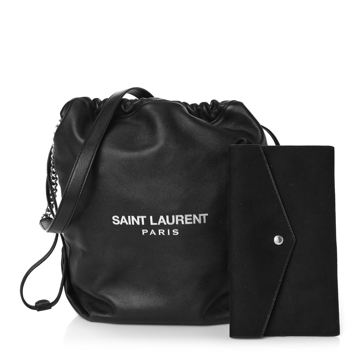 Saint Laurent Lambskin Teddy Drawstring Bag Black 1 of 8