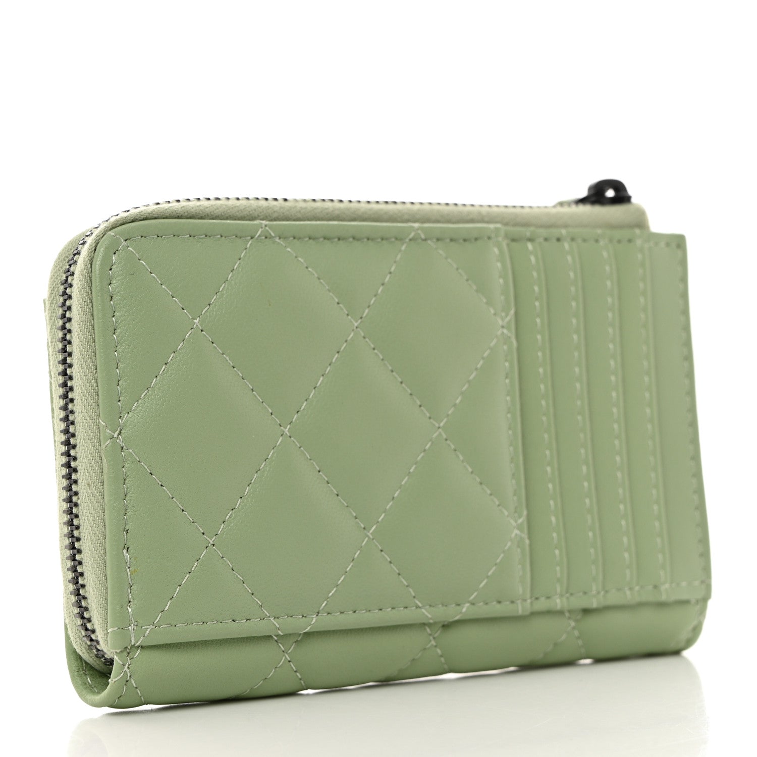 Chanel Lambskin Quilted CC Zip Around Card Holder Light Green 4 of 8