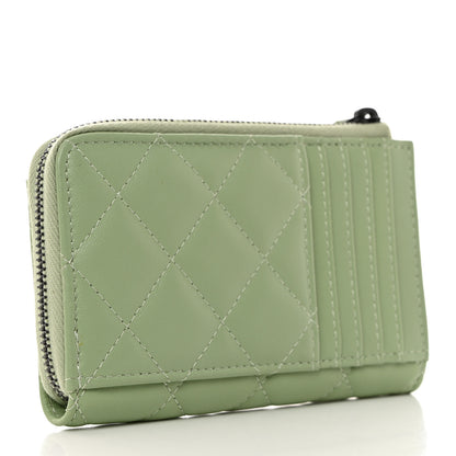 Chanel Lambskin Quilted CC Zip Around Card Holder Light Green 4 of 8